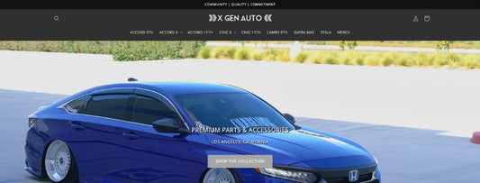 XGENAUTO website showing the 'Shop by Vehicle' feature for easy vehicle-specific accessory selection.