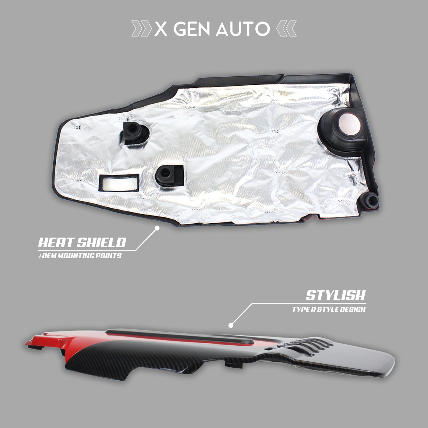 Civic Type R engine cover in race red and carbon pattern