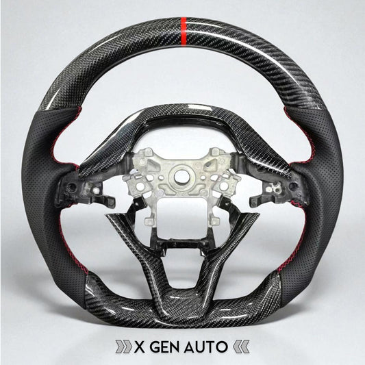 [PRE-CONFIGURED] GLOSS BLACK TWILL CARBON FIBER WHEEL w/ RED ACCENTS