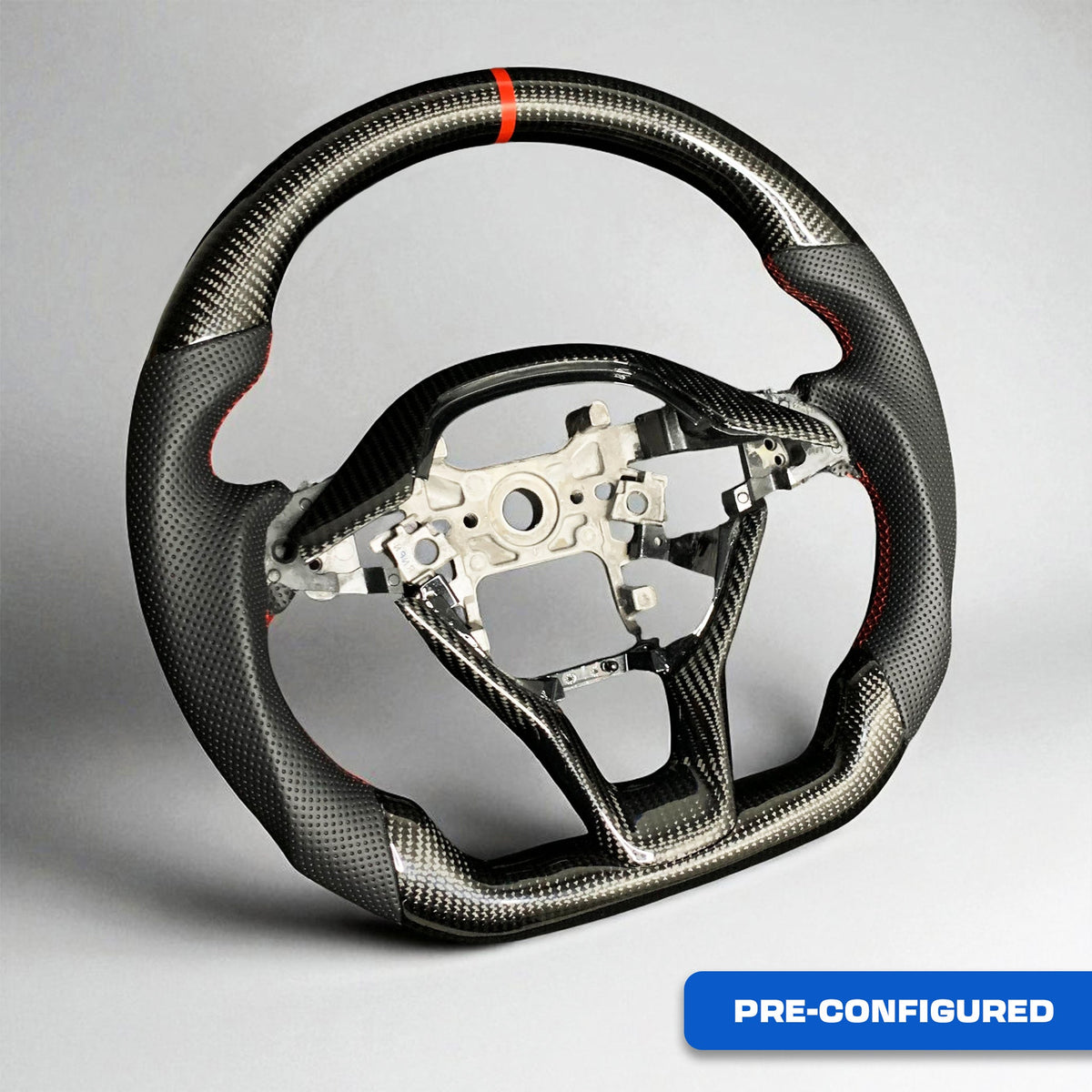 [ACCORD X] PRE - CONFIGURED: GLOSS BLACK TWILL CARBON FIBER WHEEL w/ RED ACCENTS - XGENAUTO