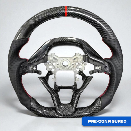 [ACCORD X] PRE - CONFIGURED: GLOSS BLACK TWILL CARBON FIBER WHEEL w/ RED ACCENTS - XGENAUTO