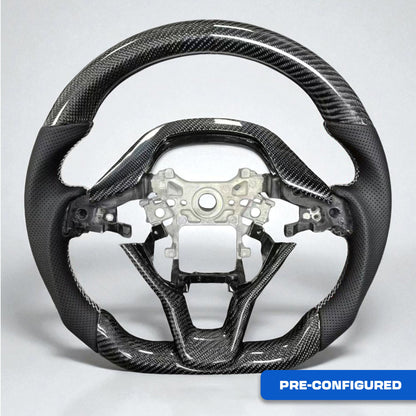 [ACCORD X] PRE - CONFIGURED: GLOSS BLACK TWILL CARBON FIBER WHEEL w/ WHITE ACCENTS - XGENAUTO