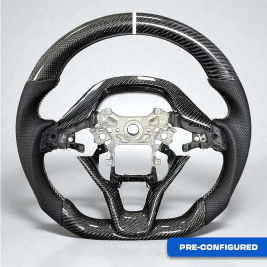 [ACCORD X] PRE - CONFIGURED: GLOSS BLACK TWILL CARBON FIBER WHEEL w/ WHITE ACCENTS - XGENAUTO