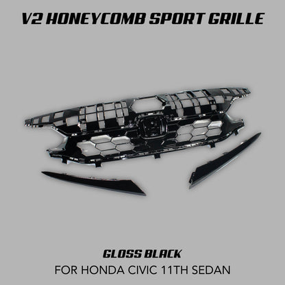 [CIVIC 11TH SEDAN] V2 HONEYCOMB SPORT GRILLE - XGENAUTO