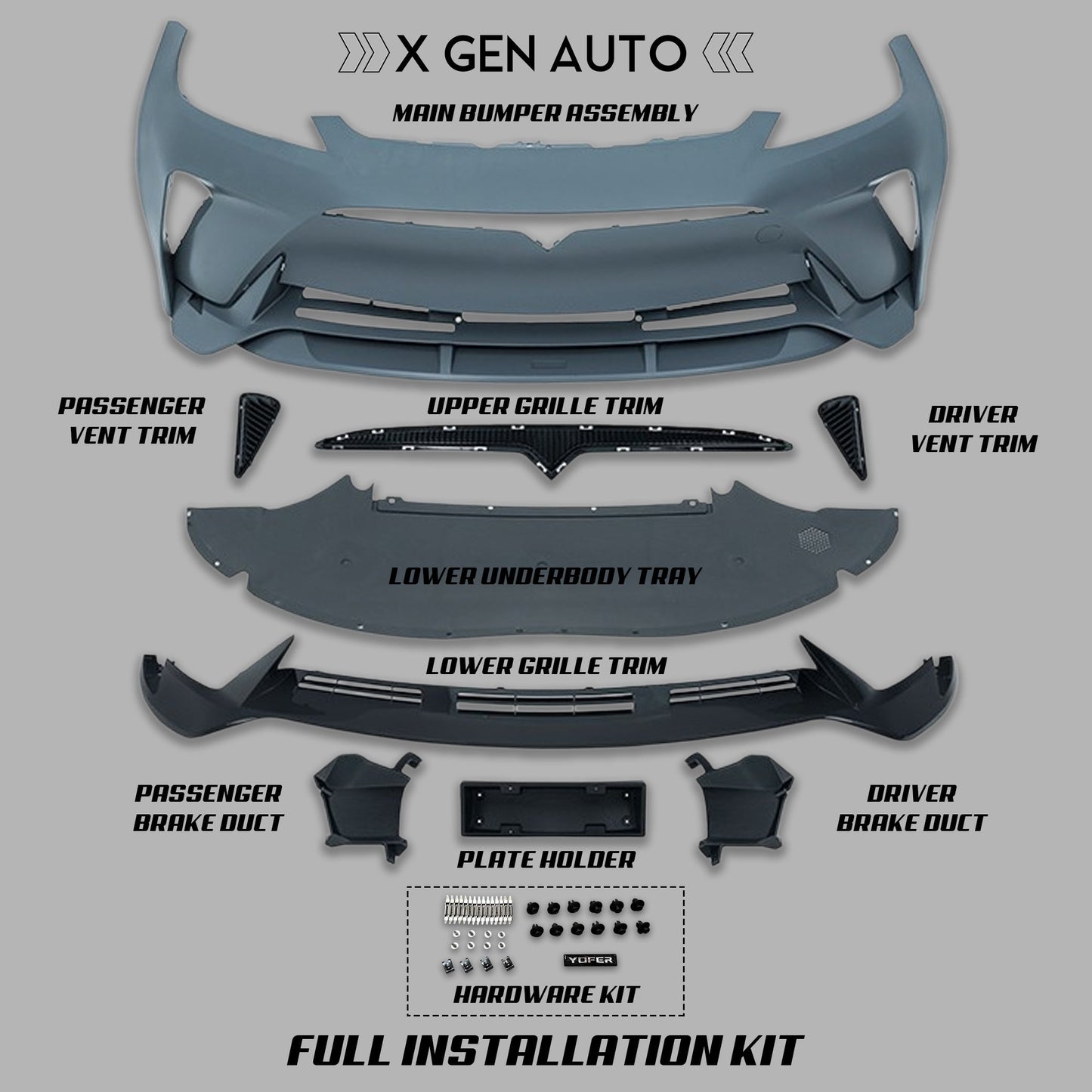[TESLA MODEL 3 : 2023+] YOFER DESIGN© MAX EDITION FRONT BUMPER KIT - XGENAUTO